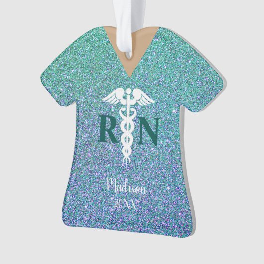Aangepaste Blauwgroen zuster Blauw glitter Scrub T Ornament (voorkant)