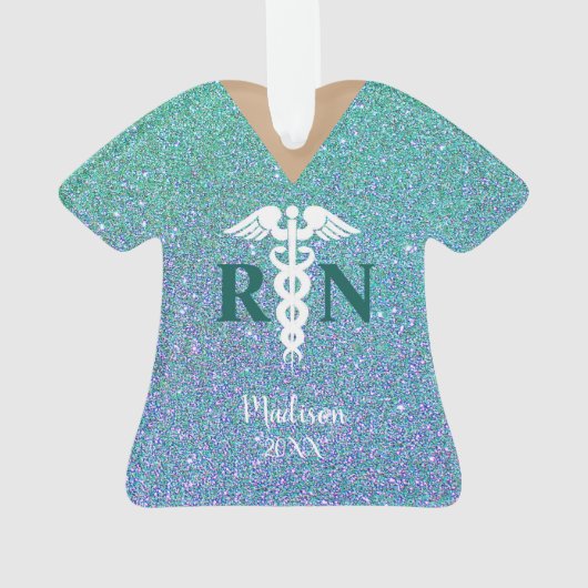 Aangepaste Blauwgroen zuster Blauw glitter Scrub T Ornament (achterkant)