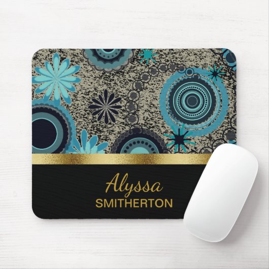 Aangepaste Blauwgroen zwarte gouden tonercirkels Muismat (Met muis)