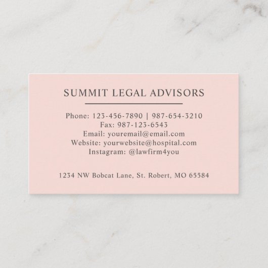 Aangepaste Bleke Pastel Roze Wit Zwart Professiona Visitekaartje (Achterkant)
