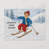 Aangepaste blije skiër feestdagenkaart (Voorkant)