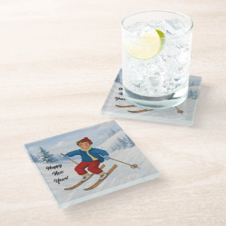 Aangepaste blije skiër glazen onderzetter