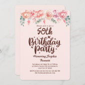 Aangepaste bloem 50ste verjaardagsfeest uitnodigin kaart (Voorkant / Achterkant)