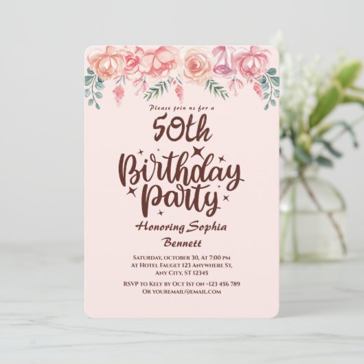 Aangepaste bloem 50ste verjaardagsfeest uitnodigin kaart (Staand voorkant)