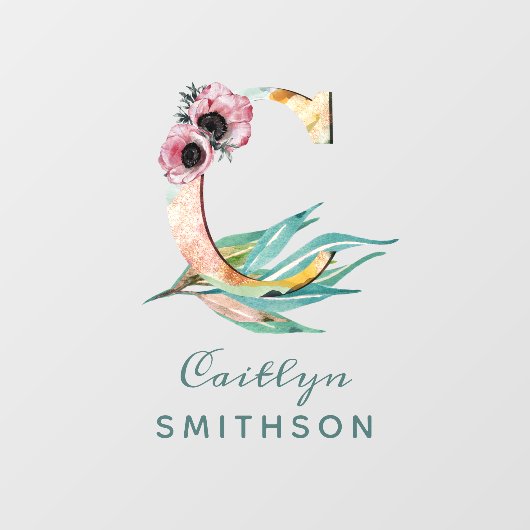 Aangepaste bloem C Letter Waterverf Blad Monogram Raamsticker (Vel)