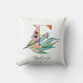 Aangepaste bloem F letter waterverf gebladerte mon Kussen (Voorkant)