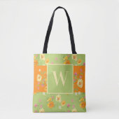 Aangepaste bloem Groene Floral Monogrammed Tote Bag (Voorkant)