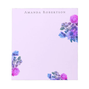 Aangepaste bloem lavendel waterverf blauw roze blo notitieblok