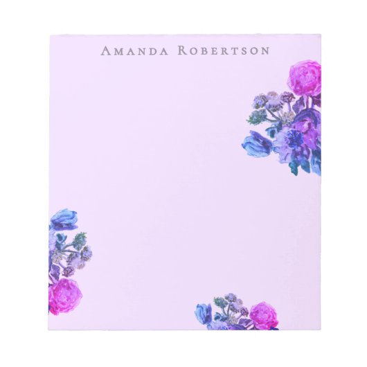 Aangepaste bloem lavendel waterverf blauw roze blo notitieblok (Voorkant)