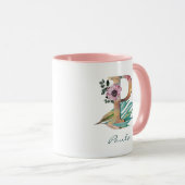 Aangepaste bloem P Letter Waterverf Blad Monogram Mok (Voorkant rechts)