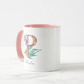 Aangepaste bloem P Letter Waterverf Lof Monogram Mok (Voorkant links)