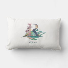 Aangepaste bloem R letter waterverf bladmonogram Kussen