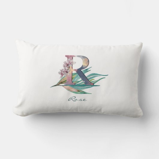 Aangepaste bloem R letter waterverf bladmonogram Kussen (Voorkant)