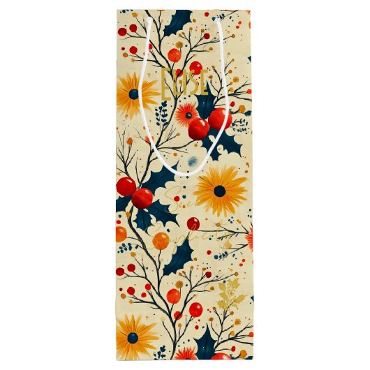 Aangepaste  Bloemen Berry Gift Bag Wijn Cadeautas (Achterkant)