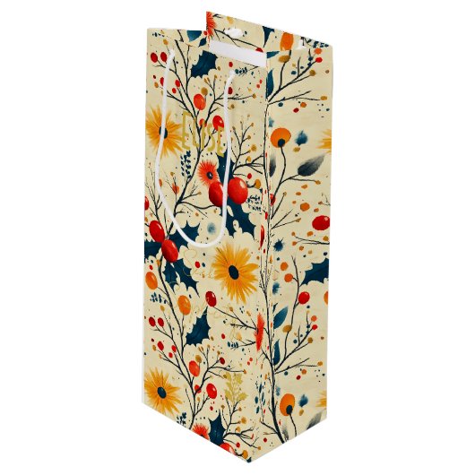 Aangepaste Bloemen Berry Gift Bag Wijn Cadeautas (Voorkant Gekanteld)