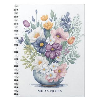 Aangepaste Bloemen Boeket Pastel Waterverf Wildflo Notitieboek