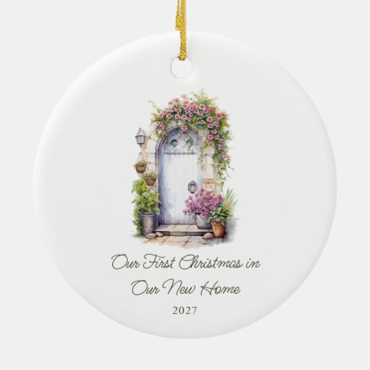 Aangepaste Bloemen Deur Eerste Kerstmis Nieuwe Hui Keramisch Ornament (Achterkant)