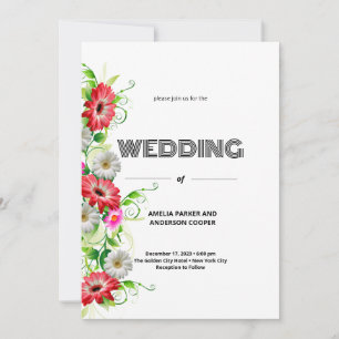 Aangepaste Bloemen en Witte Achtergrond Bruiloft Kaart