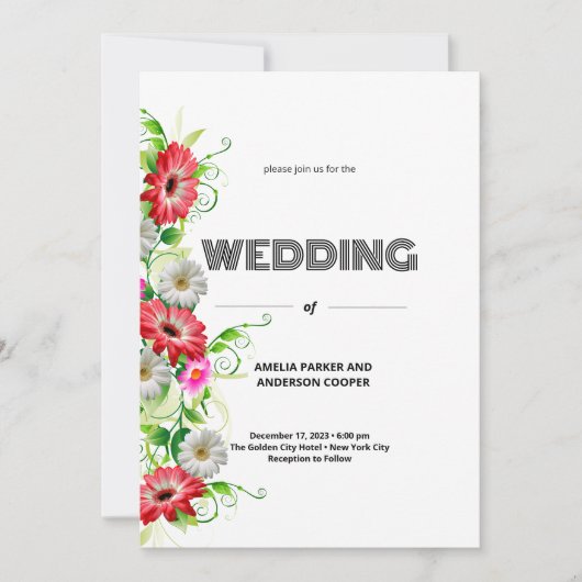 Aangepaste Bloemen en Witte Achtergrond Bruiloft Kaart (Voorkant)