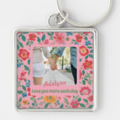 Aangepaste Bloemen Foto Valentijnse Tieners Cadeau Sleutelhanger (Voorkant)