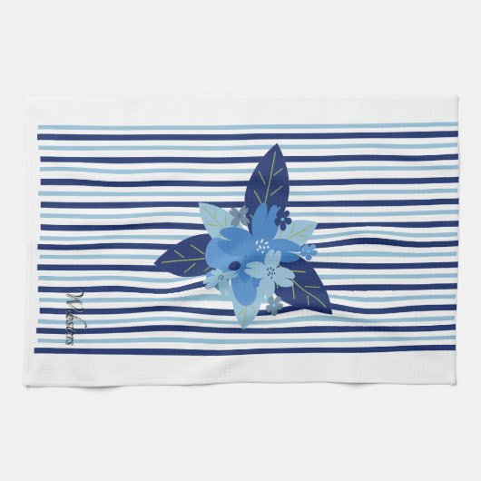 Aangepaste bloemen gestript patroon monochromatisc theedoek (Horizontaal)