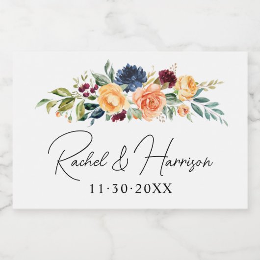 Aangepaste Bloemen Huwelijk Monogram Sparkling Wijnetiket (Enkel label)