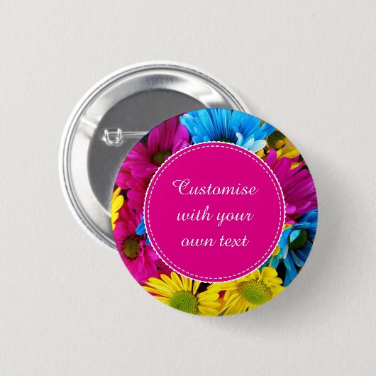 Aangepaste bloemen in fluorescentiekleuren ronde button 5,7 cm (Voorkant /achterkant)