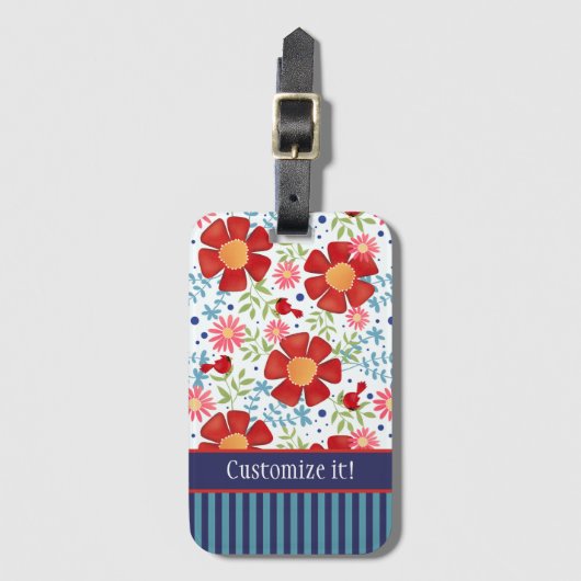 Aangepaste Bloemen Kardinaal Patroon Naam Inspiriv Bagagelabel (Voorkant (verticaal))