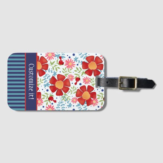 Aangepaste Bloemen Kardinaal Patroon Naam Inspiriv Bagagelabel (Voorkant (horizontaal))