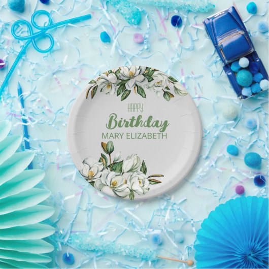 Aangepaste Bloemen Magnolia GreenEnergy BIrthday P Papieren Bordje (Feest)