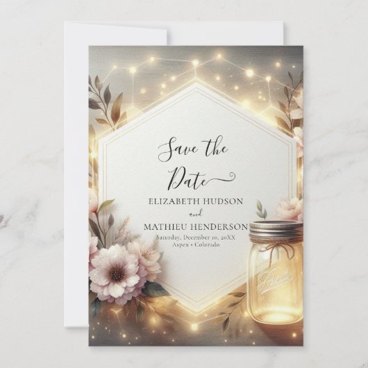 Aangepaste bloemen Mason Jar bruiloft Save The Date (Voorkant)