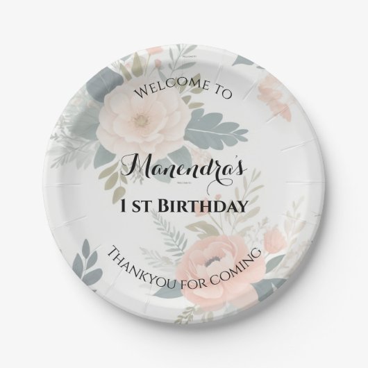 Aangepaste Bloemen Papier Borden voor 1e Verjaarda Papieren Bordje (Voorkant)