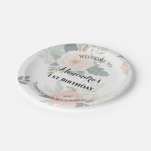 Aangepaste Bloemen Papier Borden voor 1e Verjaarda Papieren Bordje (Gekanteld)