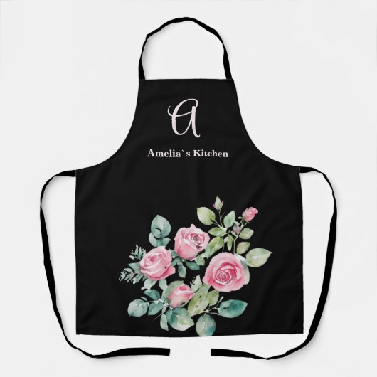 Aangepaste Bloemen Rozen Monogram Schort (Voorkant)