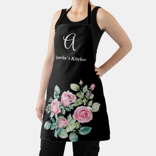 Aangepaste Bloemen Rozen Monogram Schort (Insitu)