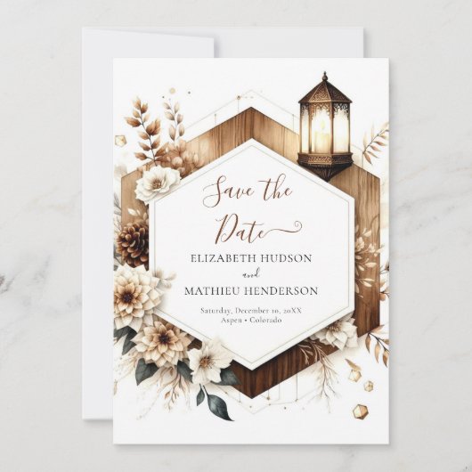 Aangepaste bloemen rustieke bruiloft save the date (Voorkant)
