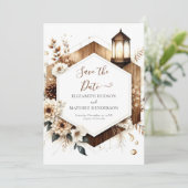 Aangepaste bloemen rustieke bruiloft save the date (Staand voorkant)