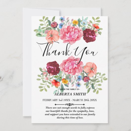 Aangepaste Bloemen Sympathie Dank u kaart (Voorkant)