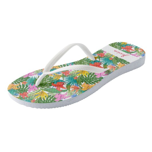 Aangepaste Bloemen Teenslippers met Hibiscus (Schuin)