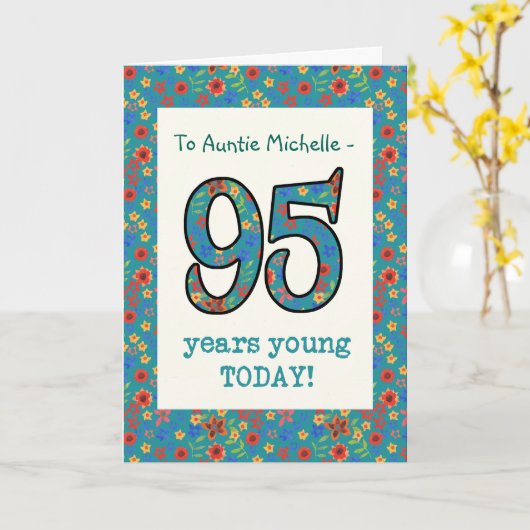 Aangepaste Bloemen Verjaardag Kaart 95 jaar Jong (Gele Bloem)