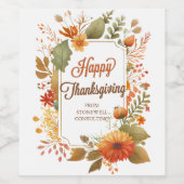 Aangepaste bloemen voor bedrijf op Thanksgiving Da Wijn Etiket (Enkel label)