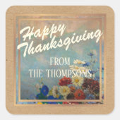Aangepaste Bloemen Waterverf Happy Thanksgiving Vierkante Sticker (Voorkant)