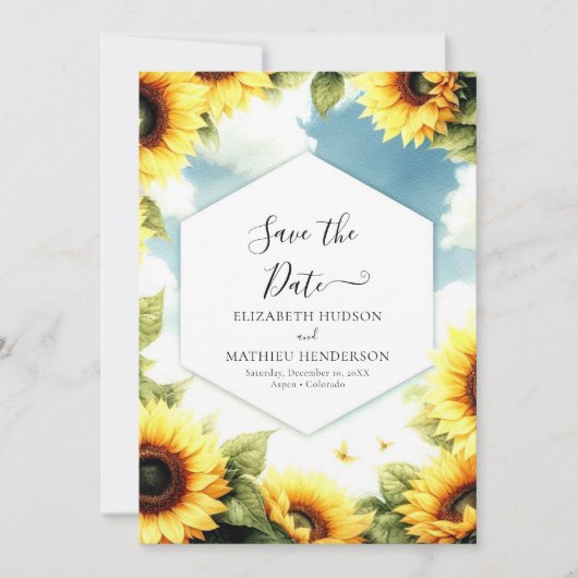 Aangepaste Bloemen Zonnebloem bruiloft Save The Date (Voorkant)