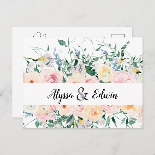 Aangepaste Bloemenbruid bruidegom namen Bewaar de  Briefkaart (Voorkant / Achterkant)