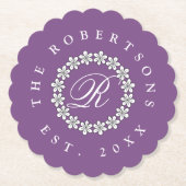 Aangepaste bloemenbruiloft scallop edge papier ond kartonnen onderzetters (Voorkant)