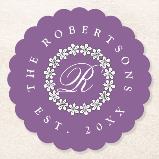 Aangepaste bloemenbruiloft scallop edge papier ond kartonnen onderzetters (Voorkant)