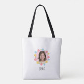 Aangepaste bloemenfoto met naam tote bag (Achterkant)