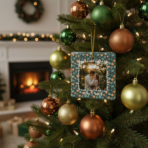 Aangepaste bloemenfoto-verlovings- keramisch ornament