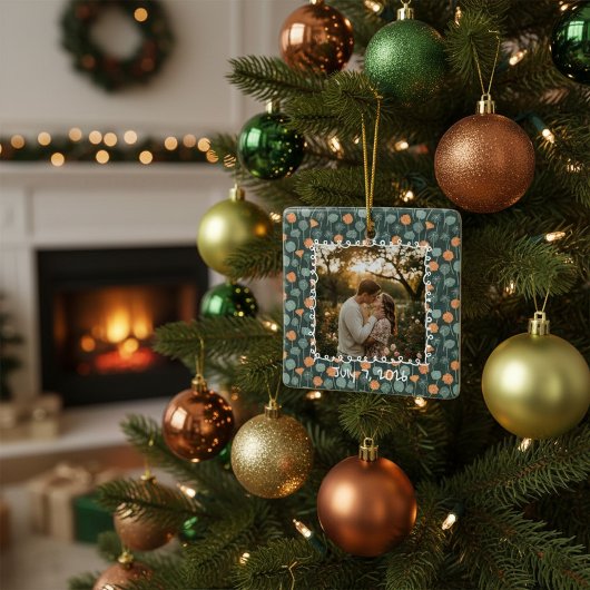 Aangepaste bloemenfoto-verlovings- keramisch ornament