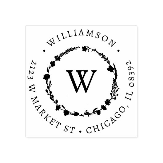 Aangepaste bloemenkrans Ronde Naam & Retouradres Rubberstempel (Afrduk)